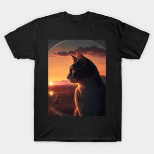 Design of a Cat watching a Sunset T-Shirt